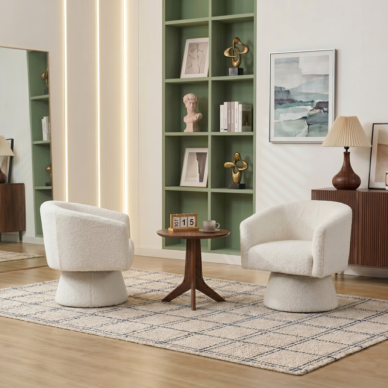 Fauteuil demi-tonneau pivotant rembourré Caleigha, Polyester blanc