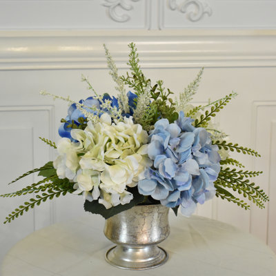 Blue and White Peony and Hydrangea Floral Arrangement