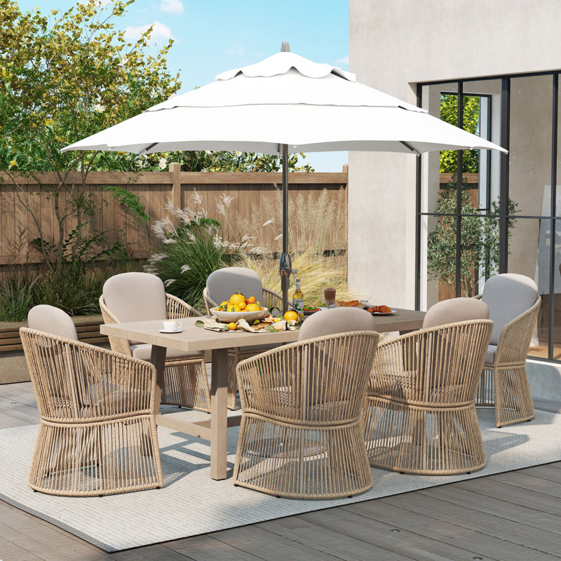 Ensemble repas d'extérieur rectangulaire avec coussins, Beige, Beige