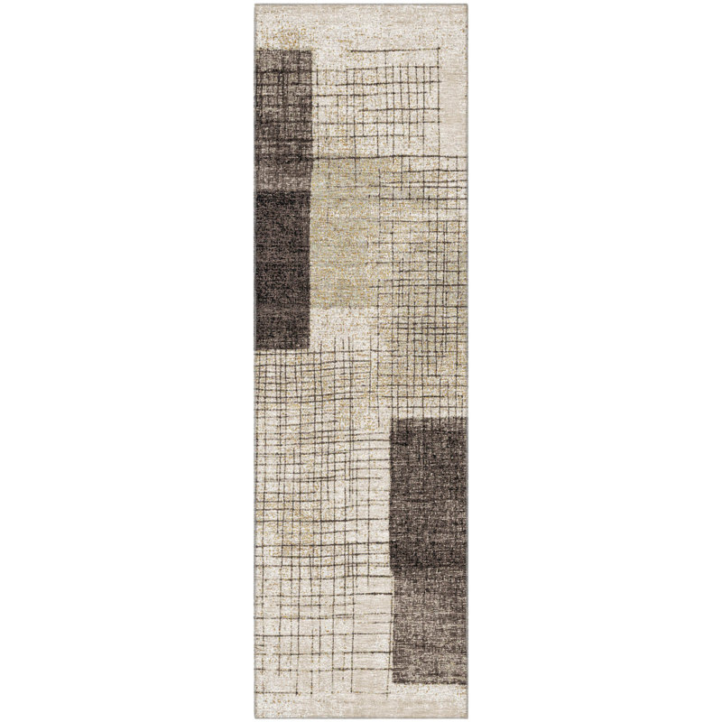 Premium Machine Washable Mayfield Geometric Rug, 2'3" x 7'6" Runner, Brown