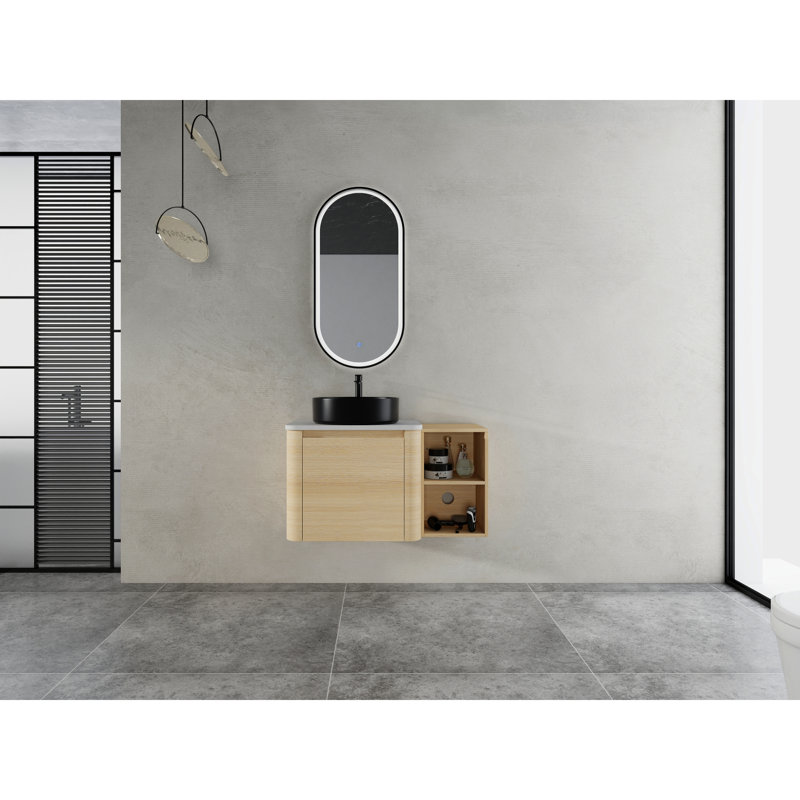 Meuble-lavabo mural moderne avec lavabo en céramique et grand rangement