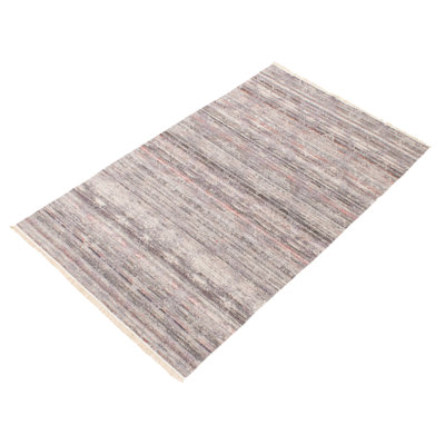 Tapis gris / rouge en laine tissé à plat à la main Sevenoaks