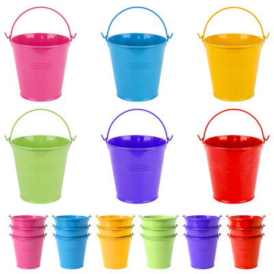 Colorful Mini Metal Buckets Set – 24 Pack Small Galvanized Tin Pails with Handles – 6 Assorted Colors – Ideal for Candy Storage, Party Benefits, Crafts, Planters, and Kids’ Toys – Colorful