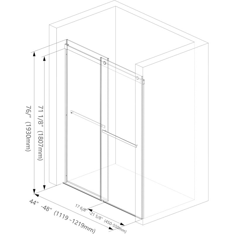 Lustre 48" W X 76" H Double Sliding Semi- Frameless Shower Door with 5/16"(8mm) Clear Tempered Glass, Brushed Nickel