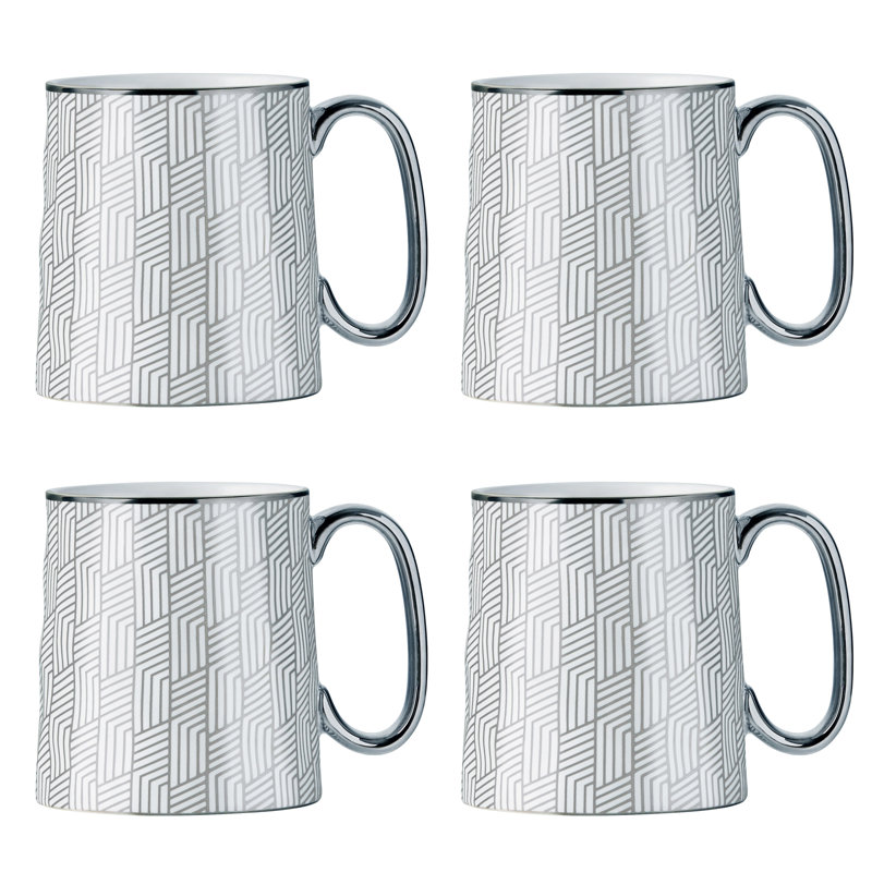 Geo Mugs, White/Silver