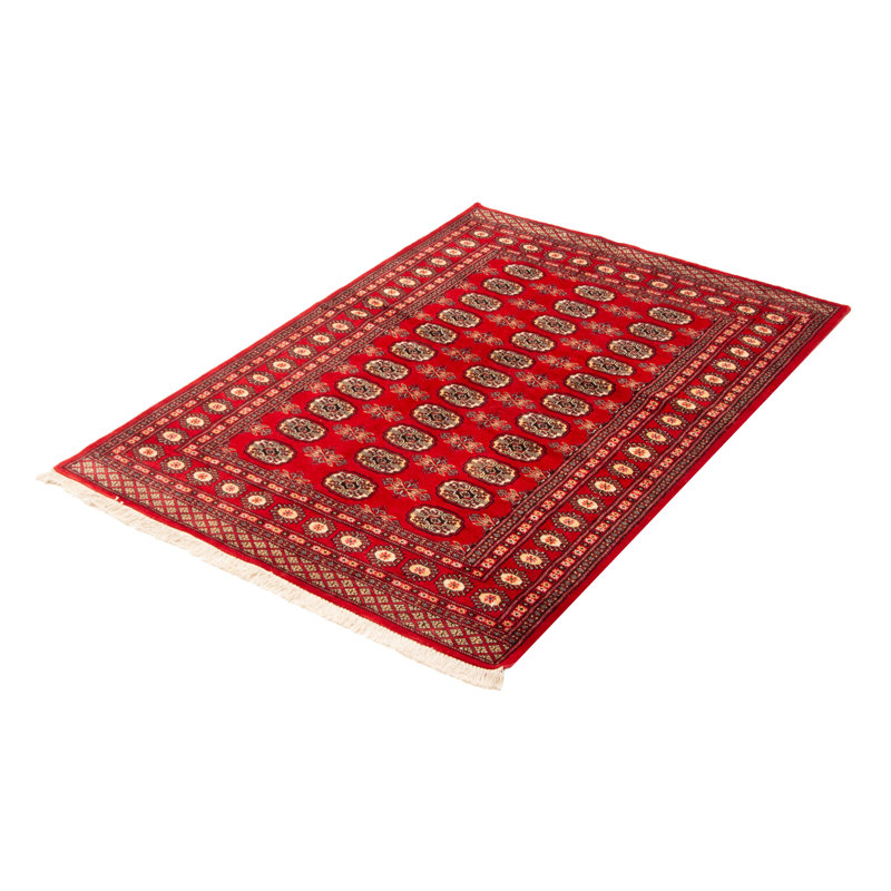 Tapis unique en laine noué à la main Bokhara rouge de 4 pi 8 po x 6 pi 10 po Peshawar