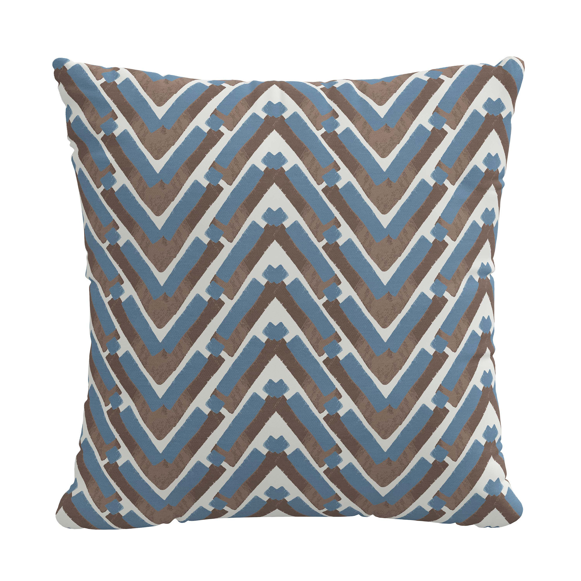 Chevron Cotton Throw Pillow, Feathers, 18" x 18", Blue/Brown/White