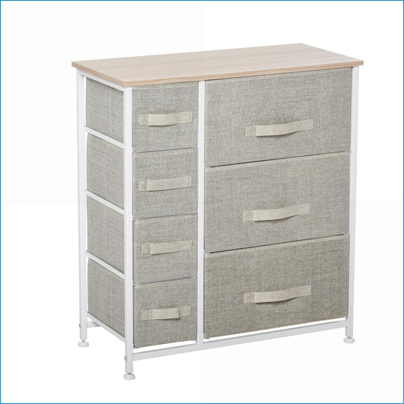 Tour de rangement en tissu à 7 tiroirs avec structure en métal, gris clair | Contemporain | Chambre à coucher
