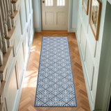 Austell Machine Woven Synthetic Geometric Area Rug in Blue/White