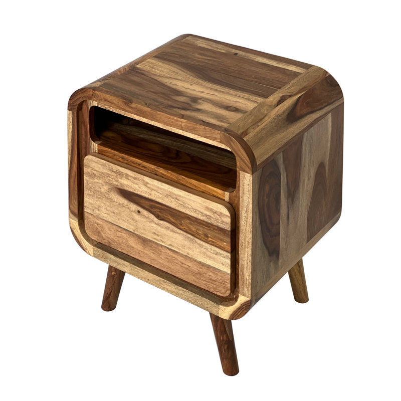 Requin 45cm W Solid Wood Bedside Table, Natural Sheesham