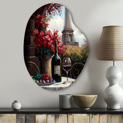 Savouring Red Wine by The Paris Eiffel Tower II - French Landscape, forme de poire, art mural en métal asymétrique