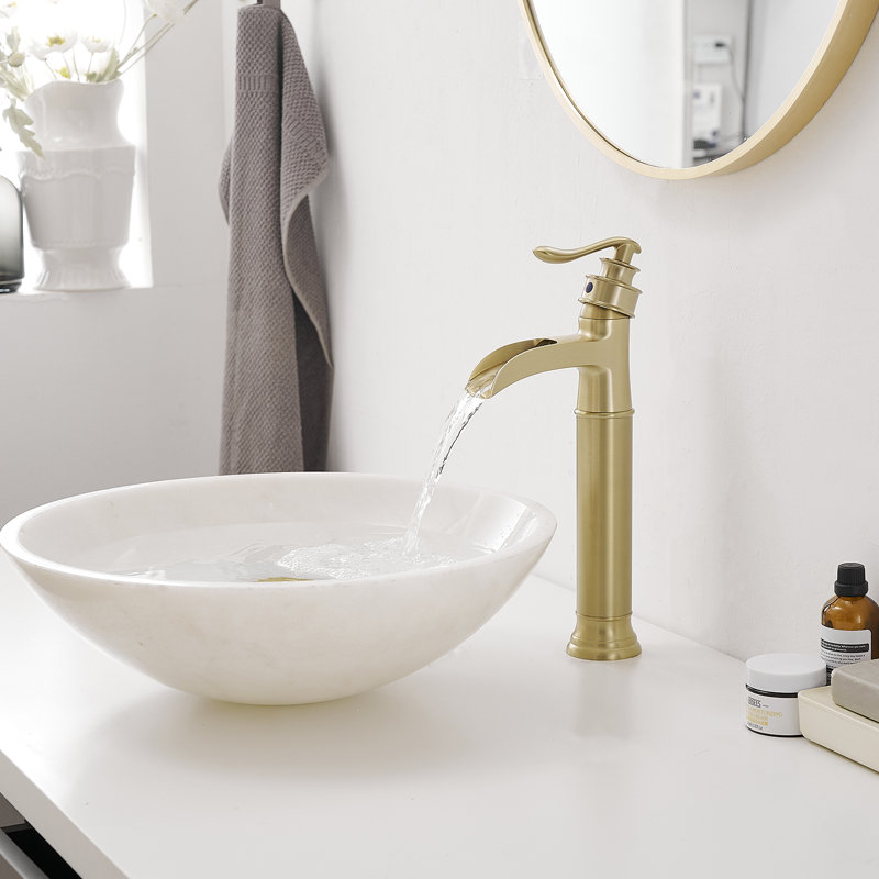 SoftStream Waterfall Vessel Gold Single Hole, Single Handle Bathroom Sink Faucet