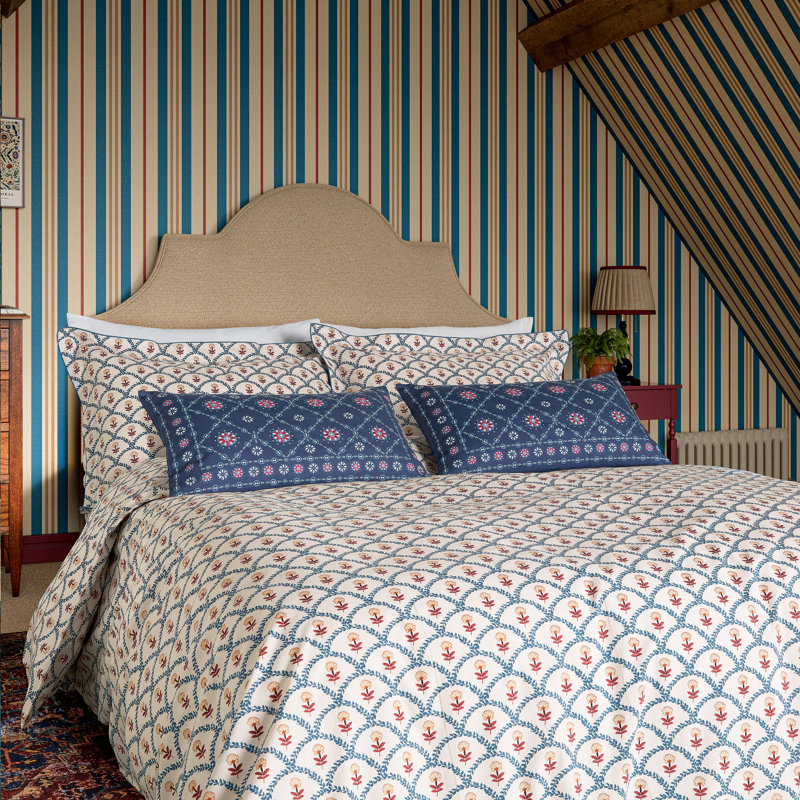 Floral Scallop Cotton Duvet Cover Set, King Size Duvet Cover + 2 Pillowcases