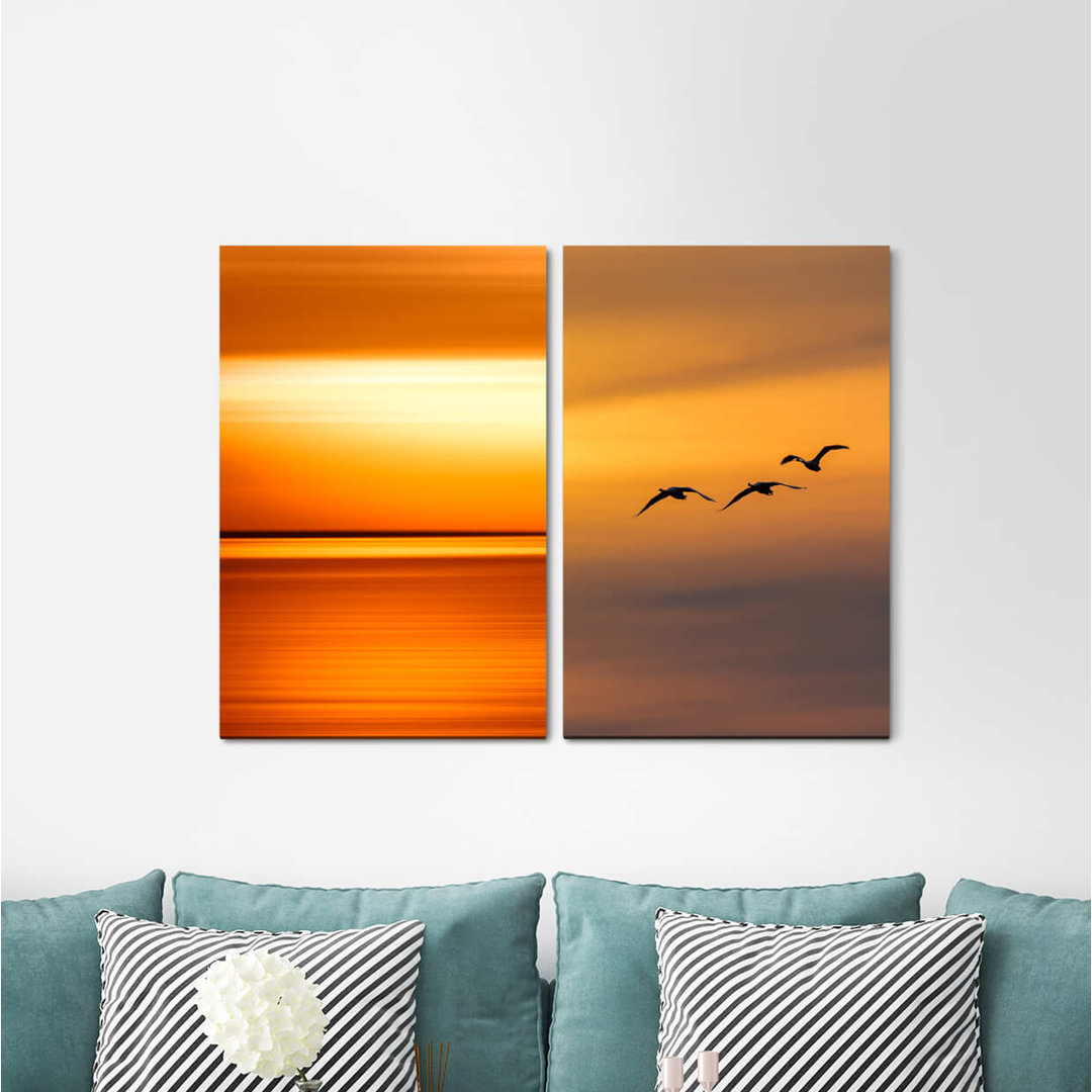 2-tlg. Leinwandbilder-Set - Fotografie „Horizon Distance Flying Birds Freedom Peaceful Relaxing Calming”