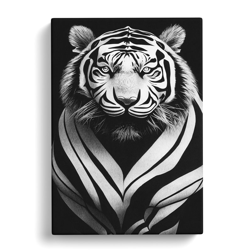 Monochrome Tiger No.7 - Wrapped Canvas Print, 50cm H x 35cm W x 3cm D, Wrapped Canvas