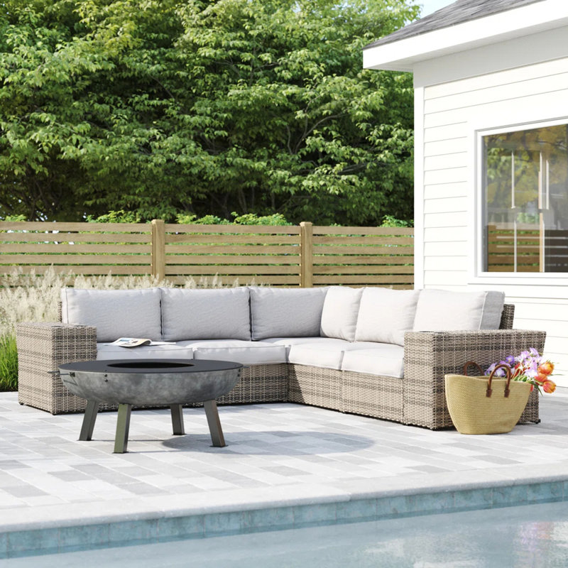 LSI 102'' Wide Outdoor Wicker Patio Sectional with Cushions – Fully Assembled & Reversible Design