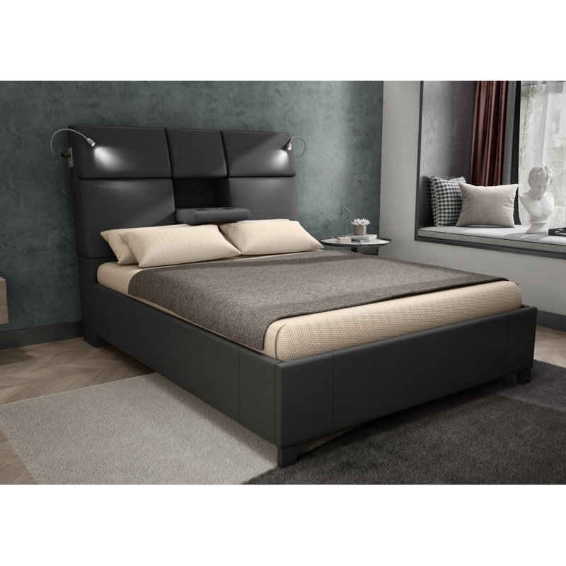 Christal Vegan Leather Standard Bed, Black, Queen
