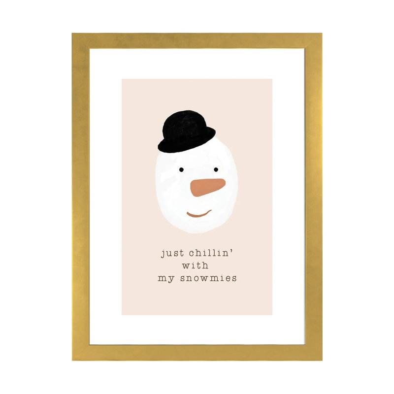«Chilling with My Snowmies» par Orara Studio - reproduction d'art, H 32 po x l 24 po x P 1 po, Papier encadré doré, Blanc
