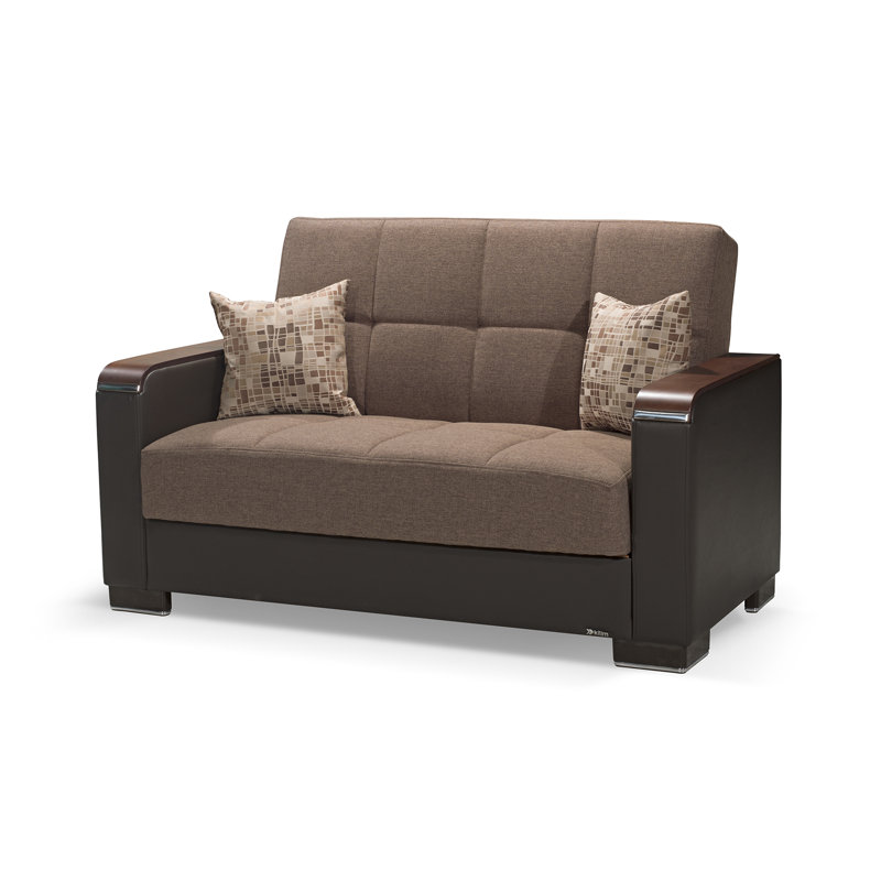Annalease 89 in. Fabric 3-Seater Twin 3-in-1 Sleeper Sofa Bed with Storage, Chenille Brown, 38" H x 66" W x 37" D