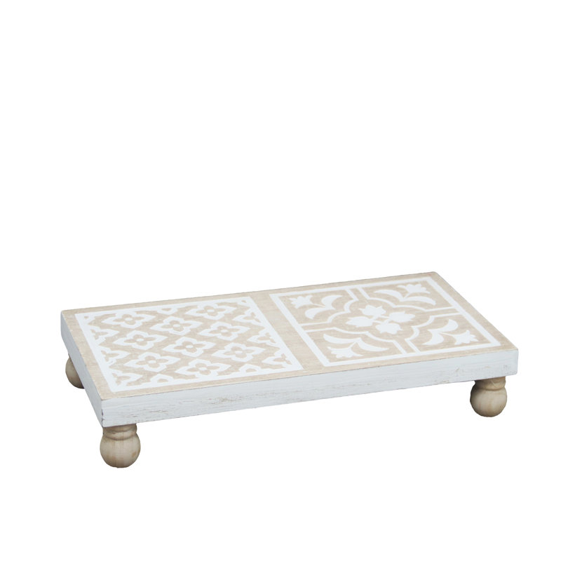 Montant en bois sculpté blanc 15,75 po avec double damas