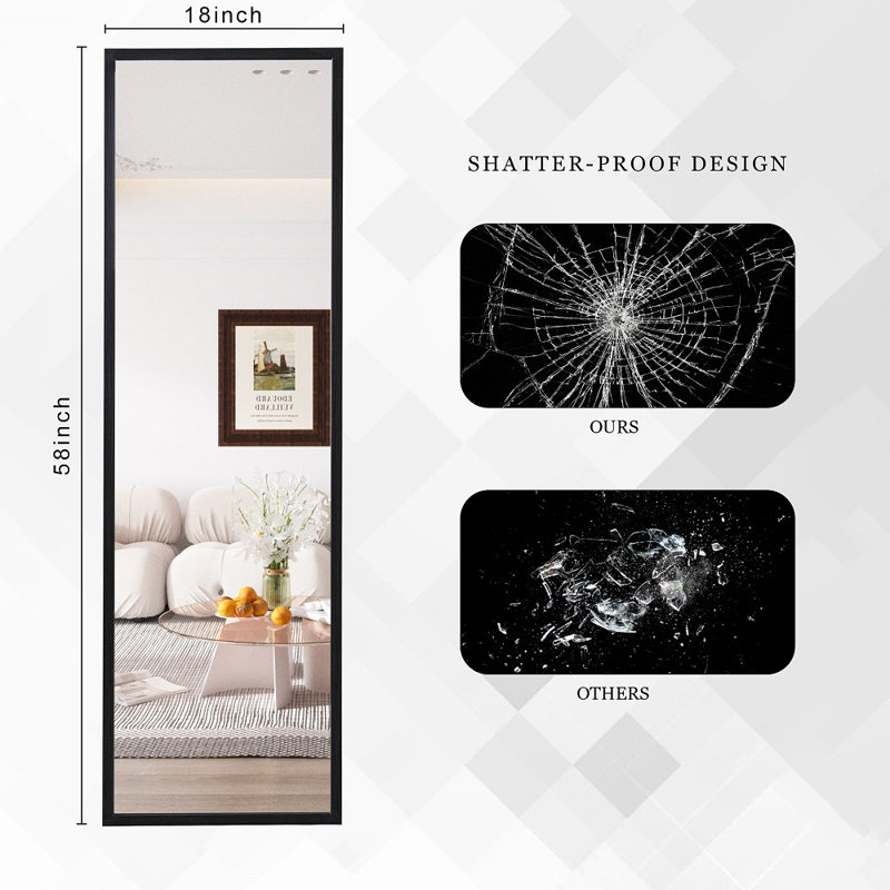 Miroir pleine longueur, miroir de plancher rectangulaire, miroir mural avec film antidéflagrant
