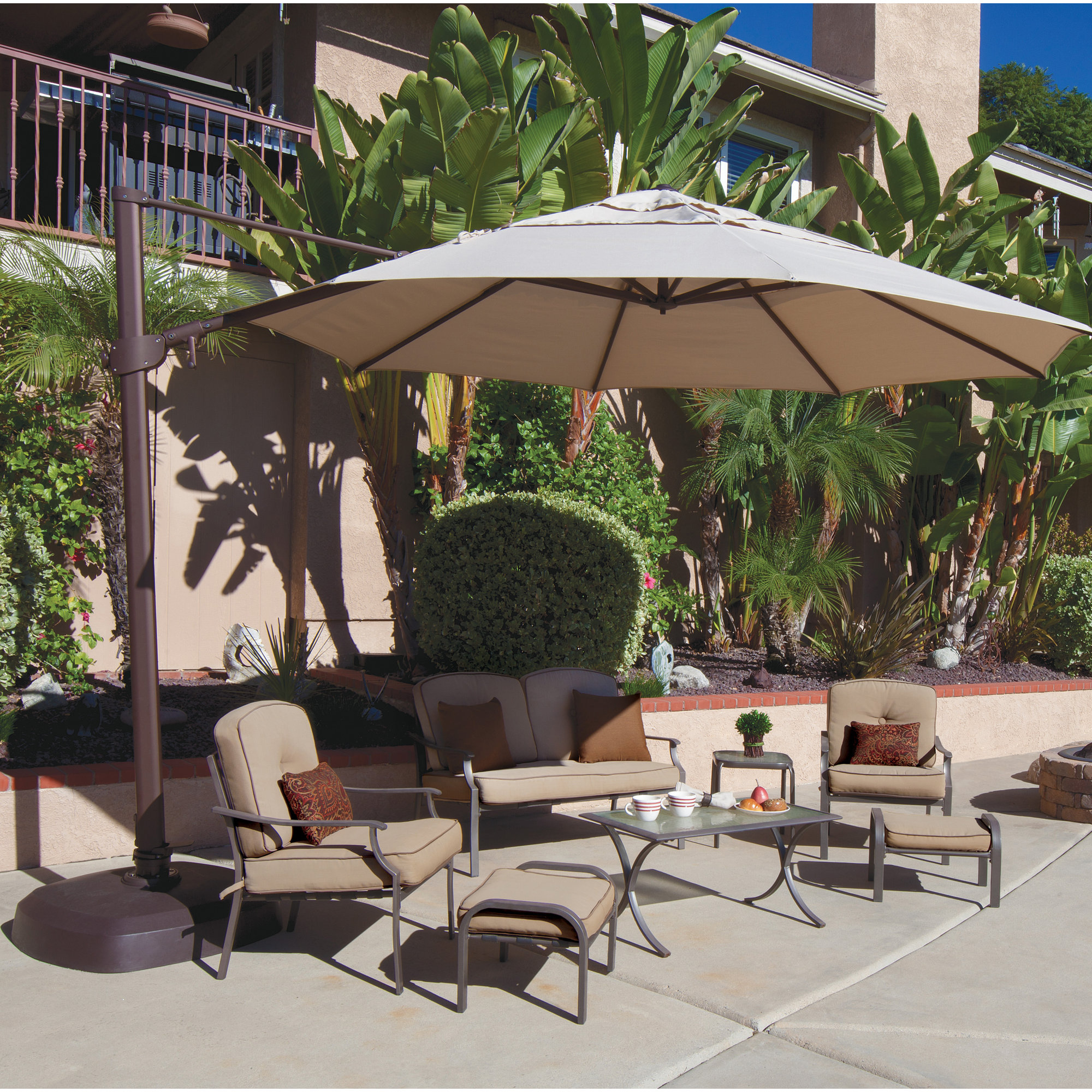 12.3' Cantilever Sunbrella® Umbrella, Antique Beige Sunbrella® Canvas, Bronze