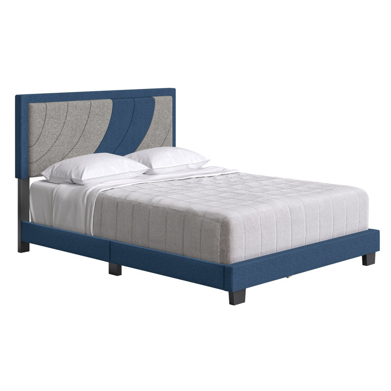 Lit plateforme tapissier Sleep Head, Bleu / gris, Très grand