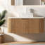 Meuble-lavabo peu encombrant avec meuble-lavabo en bois naturel et lavabo en verre, style rustique moderne pour la maison