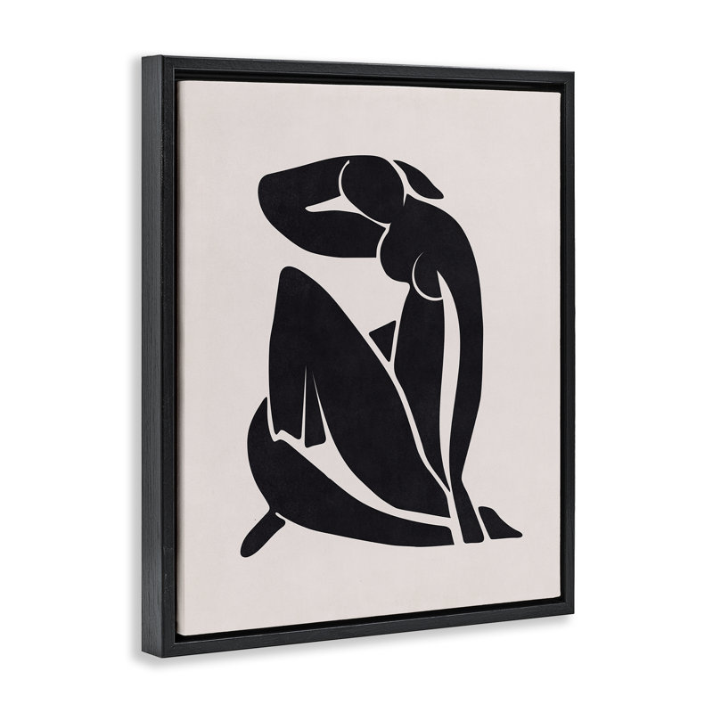 Art mural Mid-Century Boho figure brune encadrée par Nataly White, Cadre flottant noir de jais, H 21 po x l 17 po