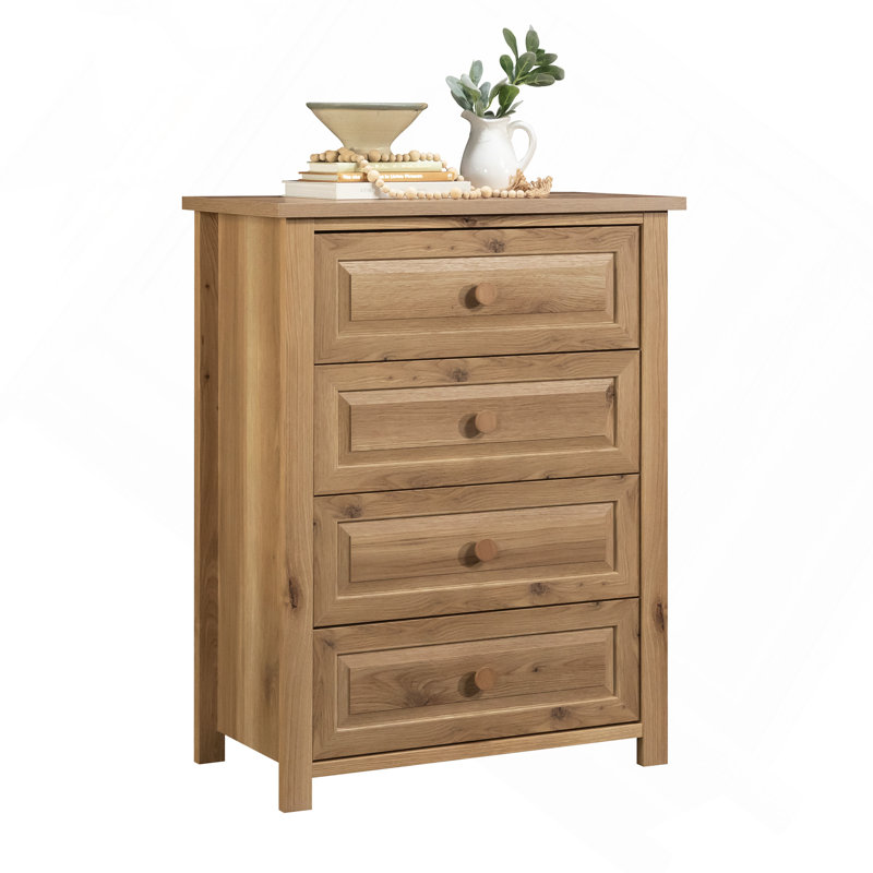 Commode 4 tiroirs, finition chêne blanc