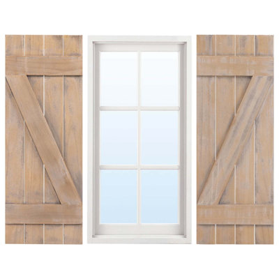 Costway Window Shutter 2 Pcs Reclaimed Paulownia Wood Wall Decor With Antiqued Surface Dark Grey