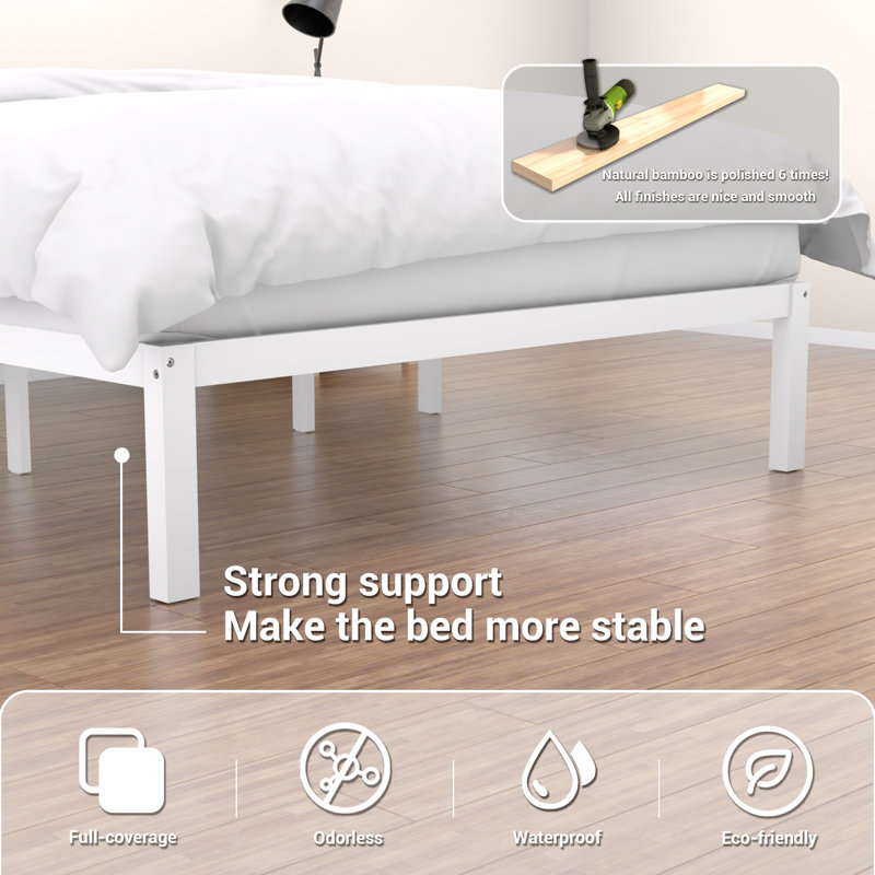 Lit plateforme avec base en bambou et lattes, Double, Blanc