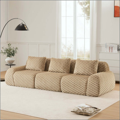 Modern Modular Sectional Sofa For Living Room,Flannelette Fabric,Oversized 3-Seater Couch,Boneless Sofa,Deep Seat,Buckle Connection,Anti-Slip Design,No Assembly