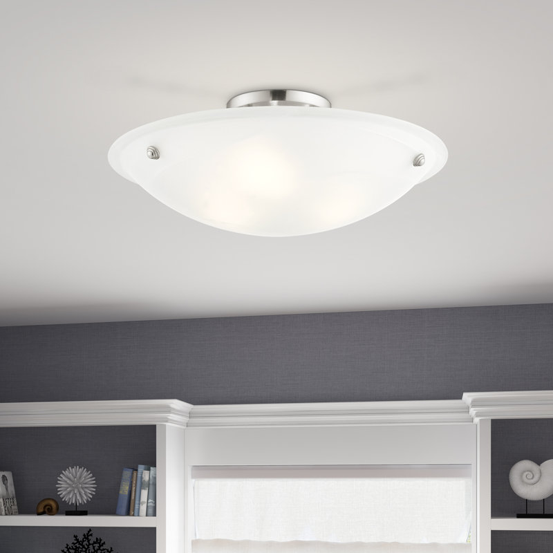 Plafonnier semi-encastré 3 lumières Aneudi, Nickel brossé, H 8 po x l 20 po x p 20 po