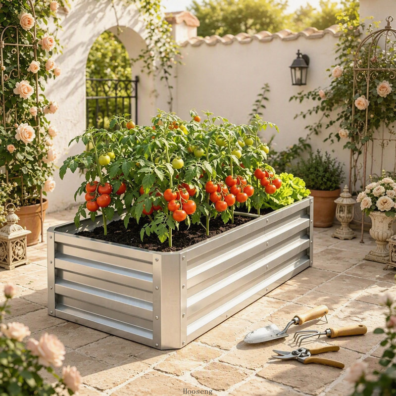Jardinière galvanisée surélevée, bac à fleurs en métal de 120 x 60 x 30 cm pour légumes, fleurs et fines herbes
