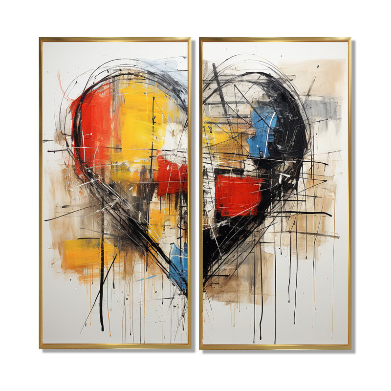 Pop Art - Collages abstraits, grands collages, art mural, grand, 2 pièces, 40" H x 40" W, Impression encadrée flottante, Gold