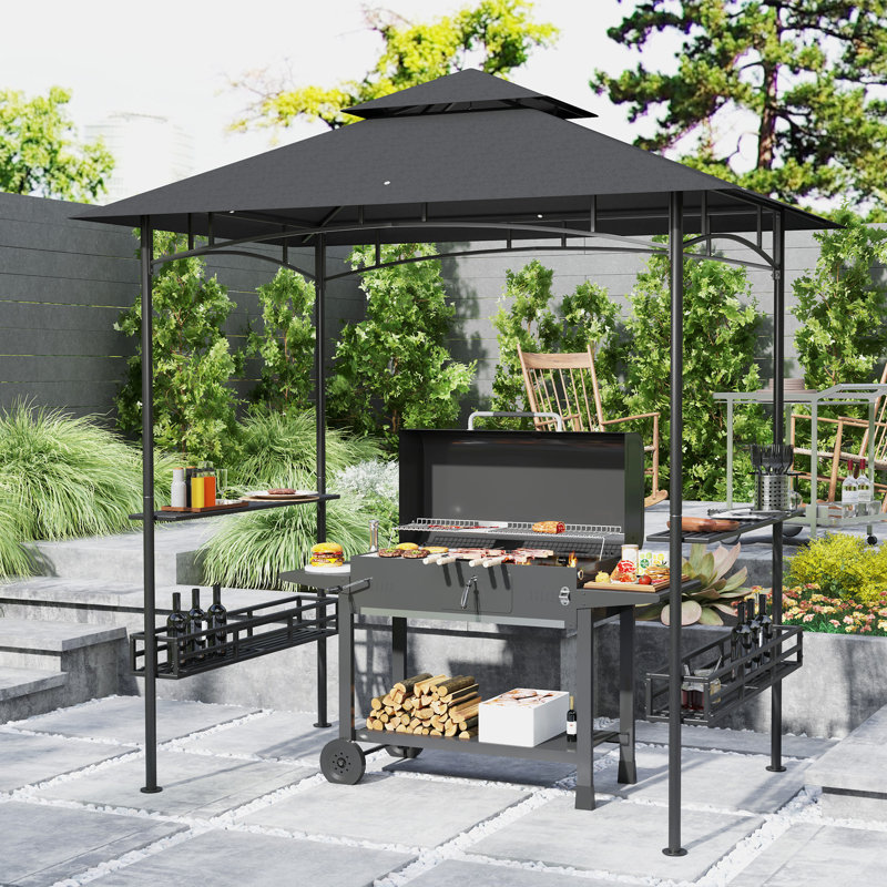 Outsunny 240x150cm Grill Gazebo Canopy 2-Tier Outdoor BBQ Shelter, Dark Grey