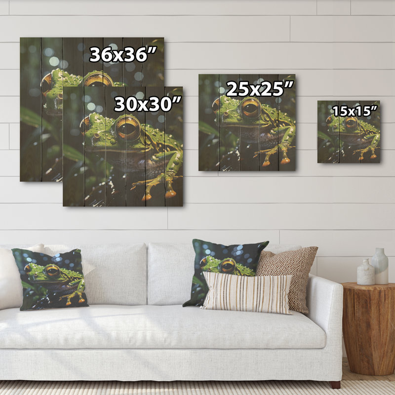 Expressionniste, mouvement de grenouille - grenouilles et crapauds, art mural sur bois de pin naturel, H 15 po x l 15 po