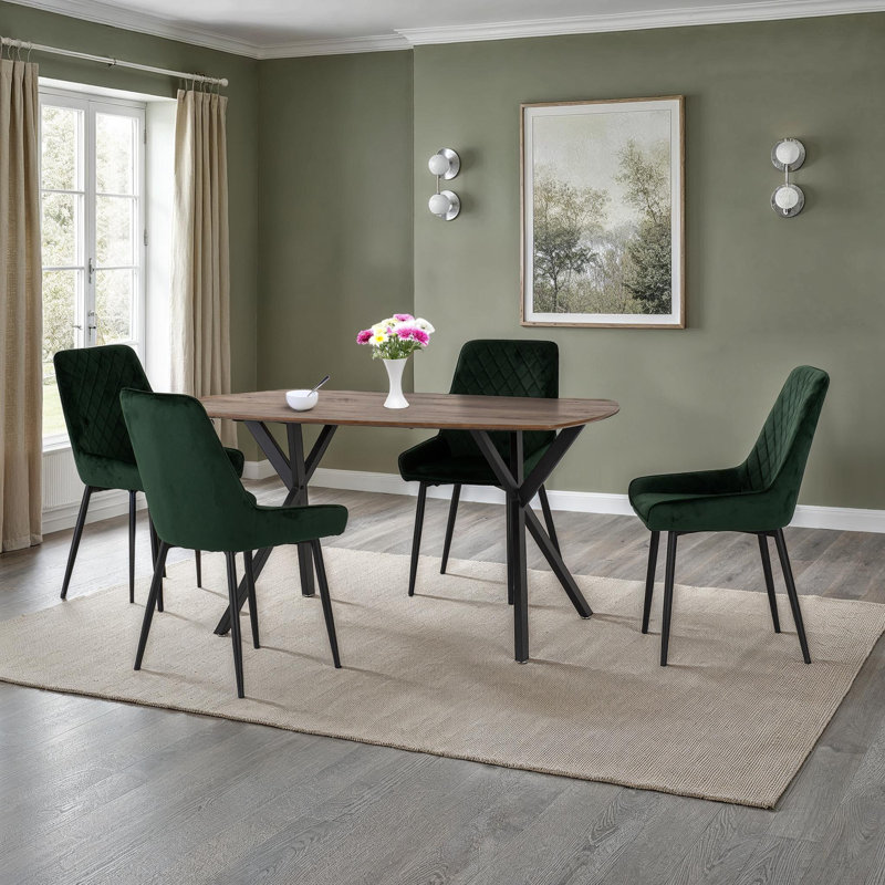 Mizel 4 - Person Dining Set, Emerald Green, Medium Oak