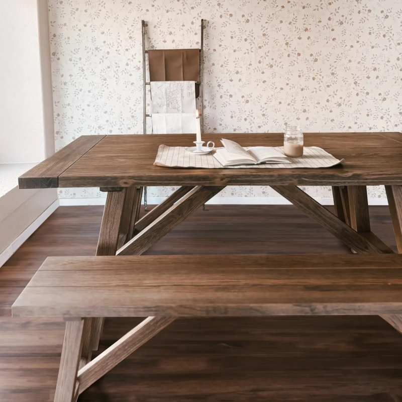 Cascais Dining Set With Farmhouse Base, Brown