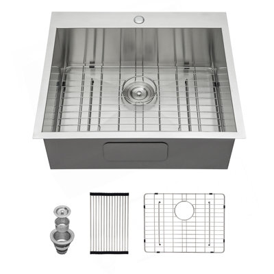 Évier utilitaire encastré en acier inoxydable de 25 po x 22 po x 12 po de profondeur pour la lessive et la cuisine avec drainage amélioré et réduction du bruit.