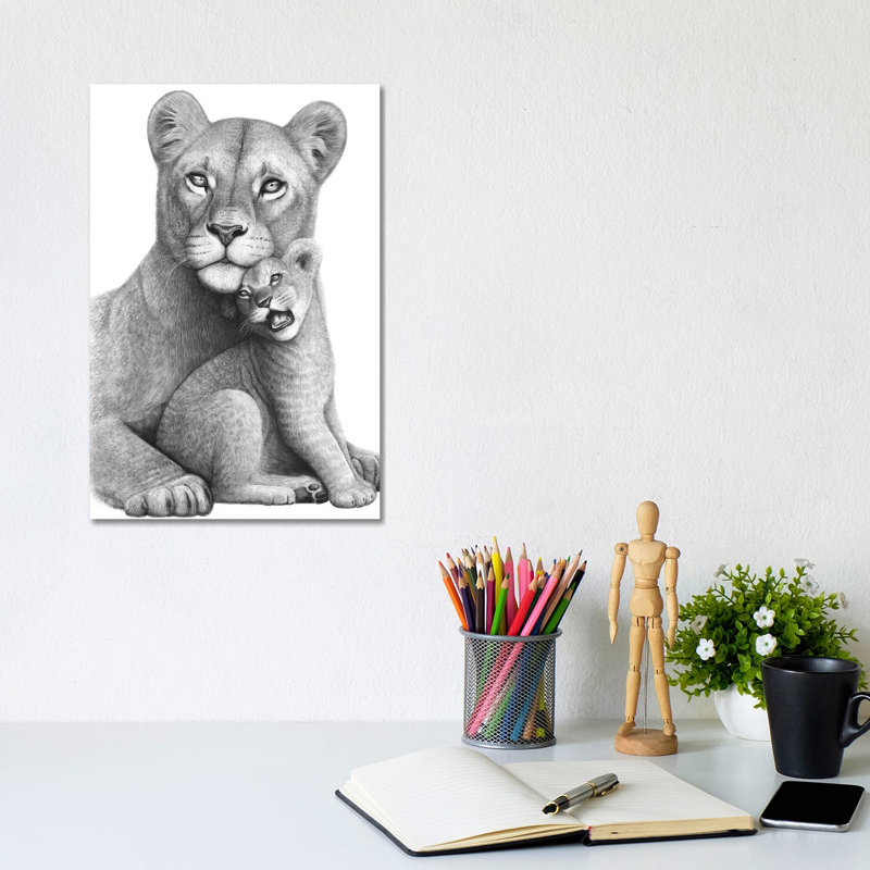Lioness With A Baby 1 Piece Wrapped Canvas Wall Art, 30.48cm H x 20.32cm W