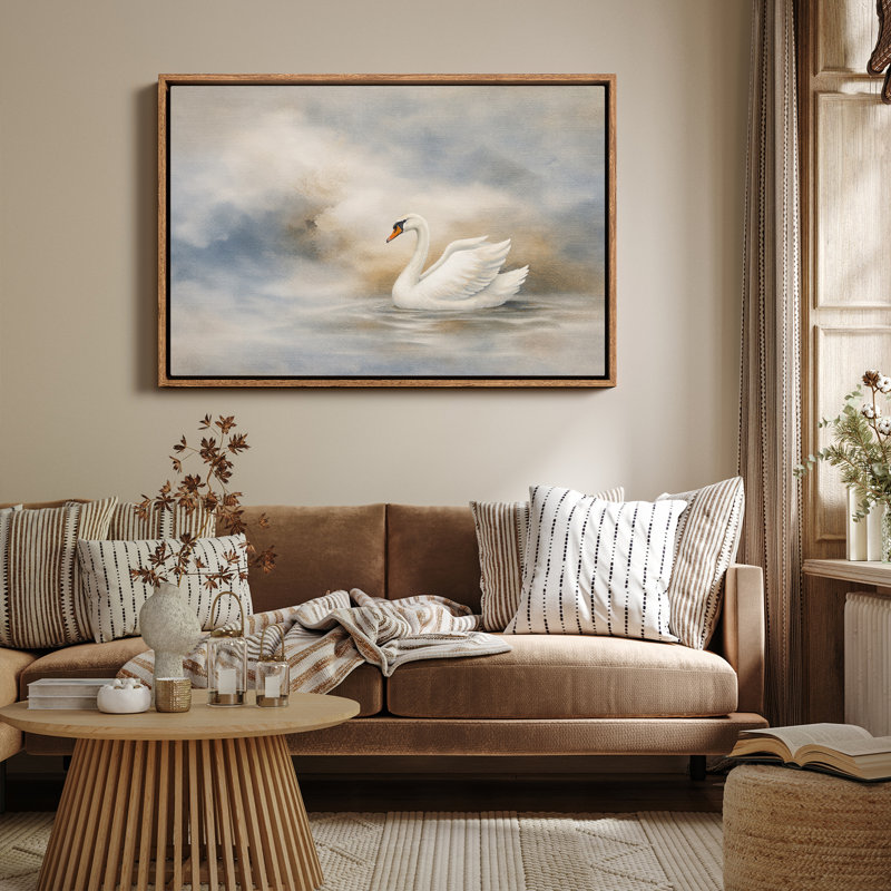 Impression sur toile élégante, cygne blanc, eau calme, rêve de ciel, H 16 po x l 24 po, Naturel