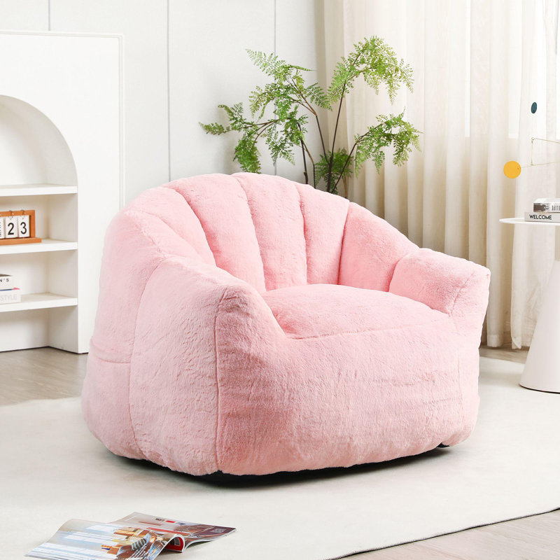Fauteuil à billes doux et confortable avec accoudoirs, Fausse fourrure rose