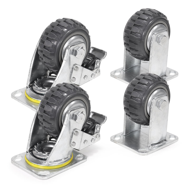 Barton 4" Heavy-Duty Solid Caster Wheel Set with 2 Locking Swivel Casters (4-Pack), 5.75" H x 3.90" W x 4.50" D