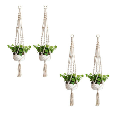 Macrame Plant Hanger, 4 Pack Plant Hanger, Cotton Rope Plant Hangers Indoor Outdoor,  Flower Pot Hanging Plant Holder for Home Decorations