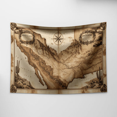 Southwestern Cowboy Old West Map Wall Tapestry