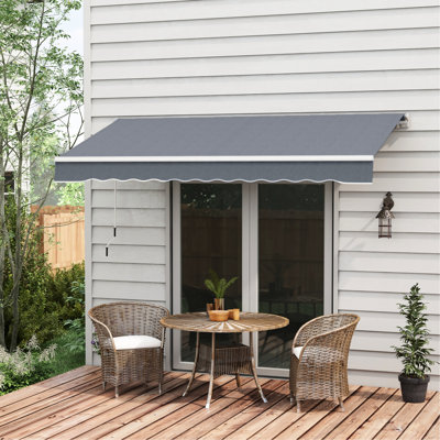 Auvent de balcon 10 pi x 8 pi. Gris foncé et eau Cadre en aluminium, manivelle manuelle. Patio, terrasse, cour du soleil. Auvent pare-soleil. Avec résistance à l'eau. Idéal pour le balcon. Réducteur de chaleur