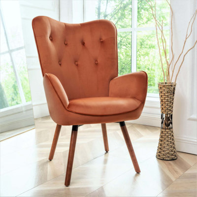 Fauteuil à oreilles de style Mid-Century moderne, fauteuil capitonné en tissu de polyester avec pieds évasés en bois massif pour le bureau de la chambre à coucher et du salon