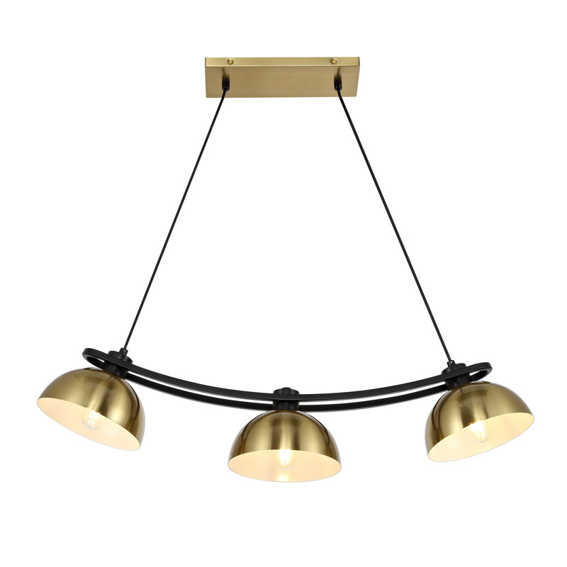 3 - Light Kitchen Island Pendant, Black/Gold, Gold